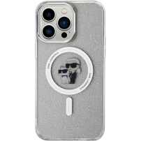 Karl Lagerfeld IML Glitter Karl and Choupette trblietavý kryt s MagSafe pre iPhone 15 Pro Max - číry