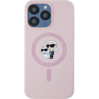 Karl Lagerfeld Karl and Choupette silikónový kryt s MagSafe pre iPhone 15 Pro - ružový