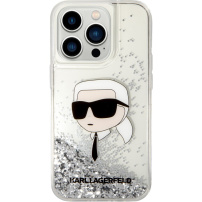Karl Lagerfeld Liquid Glitter Karl Head kryt pre iPhone 15 Pro Max - strieborný