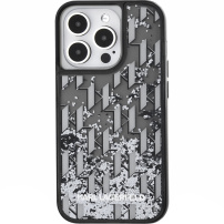 Karl Lagerfeld Liquid Glitter Monogram Gradient kryt pre iPhone 15 Pro Max - čierny