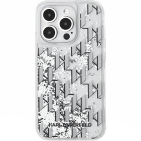 Karl Lagerfeld Liquid Glitter Monogram Gradient kryt pre iPhone 15 Pro Max - strieborný