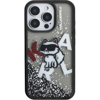 Karl Lagerfeld Liquid Glitter Scattered Choupette kryt pre iPhone 16 Pro Max - sivý