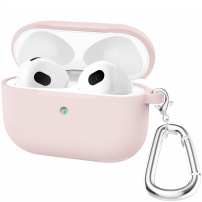 Silikónový obal s karabínou pre AirPods 3 - pieskovo ružový