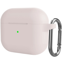 Silikónový ochranný obal s karabínou pre AirPods 3 - béžový
