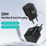 USAMS CC260 GaN mini rýchlonabíjací adaptér s portom USB-C - 20W - čierny