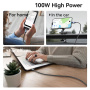 USAMS SJ750 opletený nabíjací a dátový kábel s podsvietením - USB-C na USB-C - 1,2 m - čierny