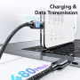 USAMS SJ750 opletený nabíjací a dátový kábel s podsvietením - USB-C na USB-C - 1,2 m - čierny