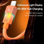 USAMS SJ776 opletaný nabíjací a dátový kábel s podsvietením - USB-C na Lightning - 1,2 m - oranžový
