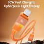 USAMS SJ776 opletaný nabíjací a dátový kábel s podsvietením - USB-C na Lightning - 1,2 m - oranžový