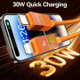 USAMS SJ776 opletaný nabíjací a dátový kábel s podsvietením - USB-C na Lightning - 1,2 m - oranžový