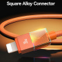 USAMS SJ776 opletaný nabíjací a dátový kábel s podsvietením - USB-C na Lightning - 1,2 m - oranžový