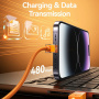 USAMS SJ776 opletaný nabíjací a dátový kábel s podsvietením - USB-C na Lightning - 1,2 m - oranžový