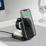 HT-541 3v1 skladací magnetický bezdrôtový stojanček s podsvietením pre iPhone / Apple Watch / AirPods - 15W - čierny