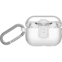 UNIQ Glase Pro Lock transparentný obal so zapínaním a karabínou pre AirPods Pro 3 - číry