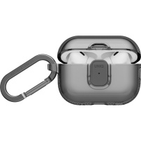 UNIQ Glase Pro Lock transparentný obal so zapínaním a karabínou pre AirPods Pro 3 - dymový