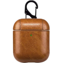 Obal z PU kože s karabínou pre AirPods 1 / 2 - hnedý