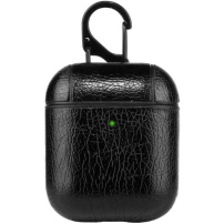 Obal z PU kože s karabínou pre AirPods 1 / 2 - čierny