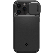 Spigen Optik Armor MagFit odolný kryt s posuvnou krytkou kamery a MagSafe pre iPhone 15 Pro Max - čierny