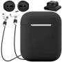 Praktická súprava pre AirPods 1 / 2: šnúrka proti strate + silikónový obal + pracka s príchytkou + kryty slúchadiel - čierna