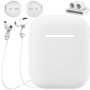 Praktická súprava pre AirPods 1 / 2: šnúrka proti strate + silikónový obal + pracka s príchytkou + kryty slúchadiel - biela