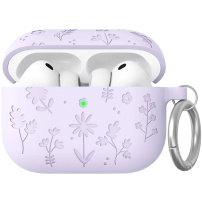 AhaStyle silikónový obal so vzorom kvetov pre AirPods Pro 3 - fialový