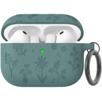 AhaStyle silikónový obal so vzorom kvetov pre AirPods Pro 3 - petrolejový