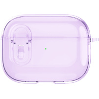 Transparentný obal so zapínaním a karabínou pre AirPods Pro - fialový
