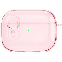 Transparentný obal so zapínaním a karabínou pre AirPods Pro - ružový