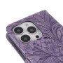 Flipové púzdro so vzorom čipky pre iPhone 13 Pro - fialové