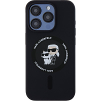Karl Lagerfeld Karl and Choupette silikónový kryt s MagSafe pre iPhone 15 Pro - čierny
