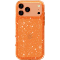 Transparentný kryt s trblietkami pre iPhone 17 Pro - oranžový