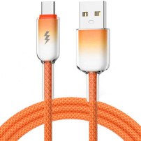 ENKAY Ice Clear opletený nabíjací a dátový kábel - USB-A na USB-C - 1 m - oranžový