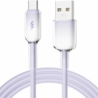 ENKAY Ice Clear opletaný nabíjací a dátový kábel - USB-A na USB-C - 1 m - fialový