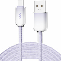 ENKAY Ice Clear opletený nabíjací a dátový kábel - USB-A na USB-C - 2 m - fialový