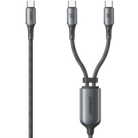 JOYROOM S-A57 2v1 opletaný nabíjací a dátový kábel - USB-C na 2x USB-C - 1,5 m - sivý