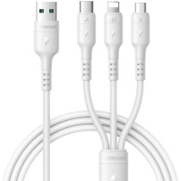 JOYROOM S-A61 3v1 univerzálny nabíjací kábel - USB-A na USB-C / Lightning / micro USB - 1,2 m - biely