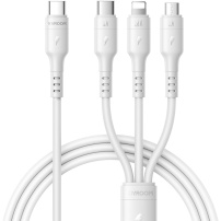 JOYROOM S-A61 3v1 univerzálny nabíjací kábel - USB-C na USB-C / Lightning / micro USB - 1,2 m - biely