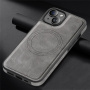 Ochranný kryt z PU kože s MagSafe pre iPhone 13 / 14 - sivý