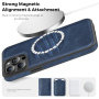 Ochranný kryt z PU kože s MagSafe pre iPhone 13 Pro Max - tmavomodrý