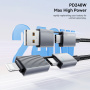 ESSAGER 2v1 opletený nabíjací a dátový kábel - USB-C / USB-A na USB-C / Lightning - 25 cm - sivý