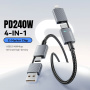 ESSAGER 2v1 opletaný nabíjací a dátový kábel - USB-C / USB-A na USB-C / Lightning - 2 m - sivý