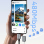 ESSAGER 2v1 opletaný nabíjací a dátový kábel - USB-C / USB-A na USB-C / Lightning - 2 m - sivý