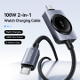 ESSAGER 2v1 univerzálny opletaný nabíjací kábel - USB-C na magnetický puk / USB-C - 1 m - čierny