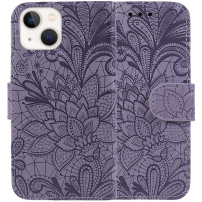 Flipové púzdro so vzorom čipky pre iPhone 13 mini - fialové