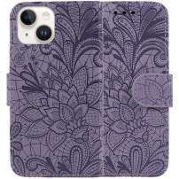 Flipové púzdro so vzorom čipky pre iPhone 13 / 14 - fialové