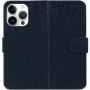 Flipové púzdro so vzorom čipky pre iPhone 14 Pro - tmavomodré