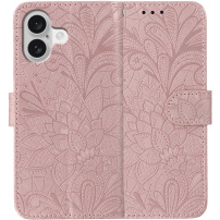 Flipové púzdro so vzorom čipky pre iPhone 16 - ružové