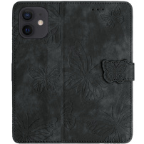 Flipové púzdro so vzorom motýľov pre iPhone 12 / 12 Pro - tmavo sivé