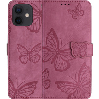 Flipové púzdro so vzorom motýľov pre iPhone 12 / 12 Pro - tmavoružové