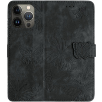 Flipové púzdro so vzorom motýľov pre iPhone 13 Pro - tmavosivé